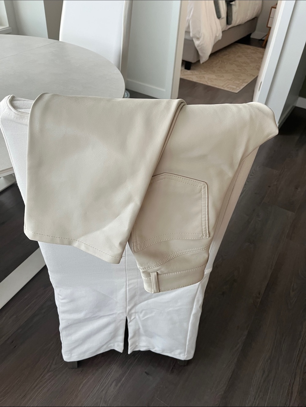 Cream faux leather  Straight-Leg Pants